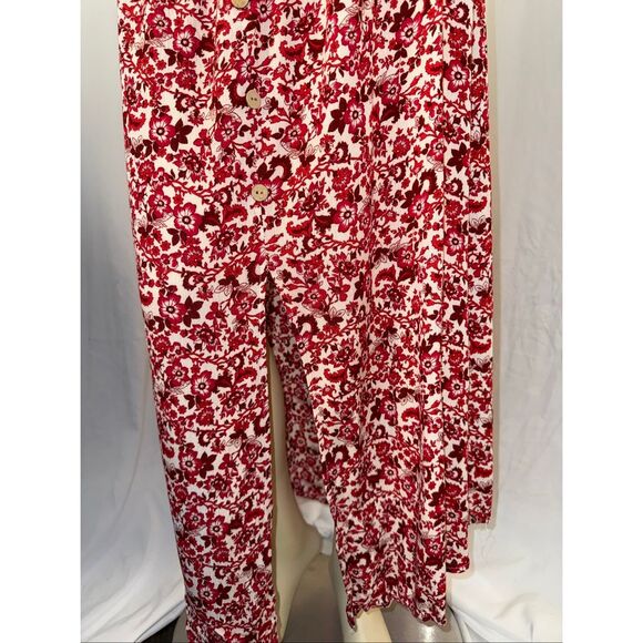 Vintage Inspired I.N. Studio Red Floral Maxi Skirt Rayon Button Front Boho Cotta - Picture 5 of 14